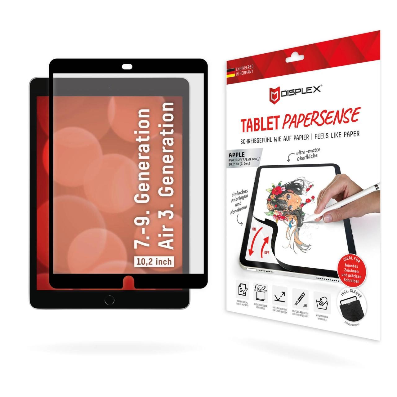 4028778121600 - 0 DISPLEX TABLET PAPERSENSE für iPad (7 8 9 Gen) Air (3 Gen) wiederablösbare Schreibfolie und Zeichenfolie mit Pape