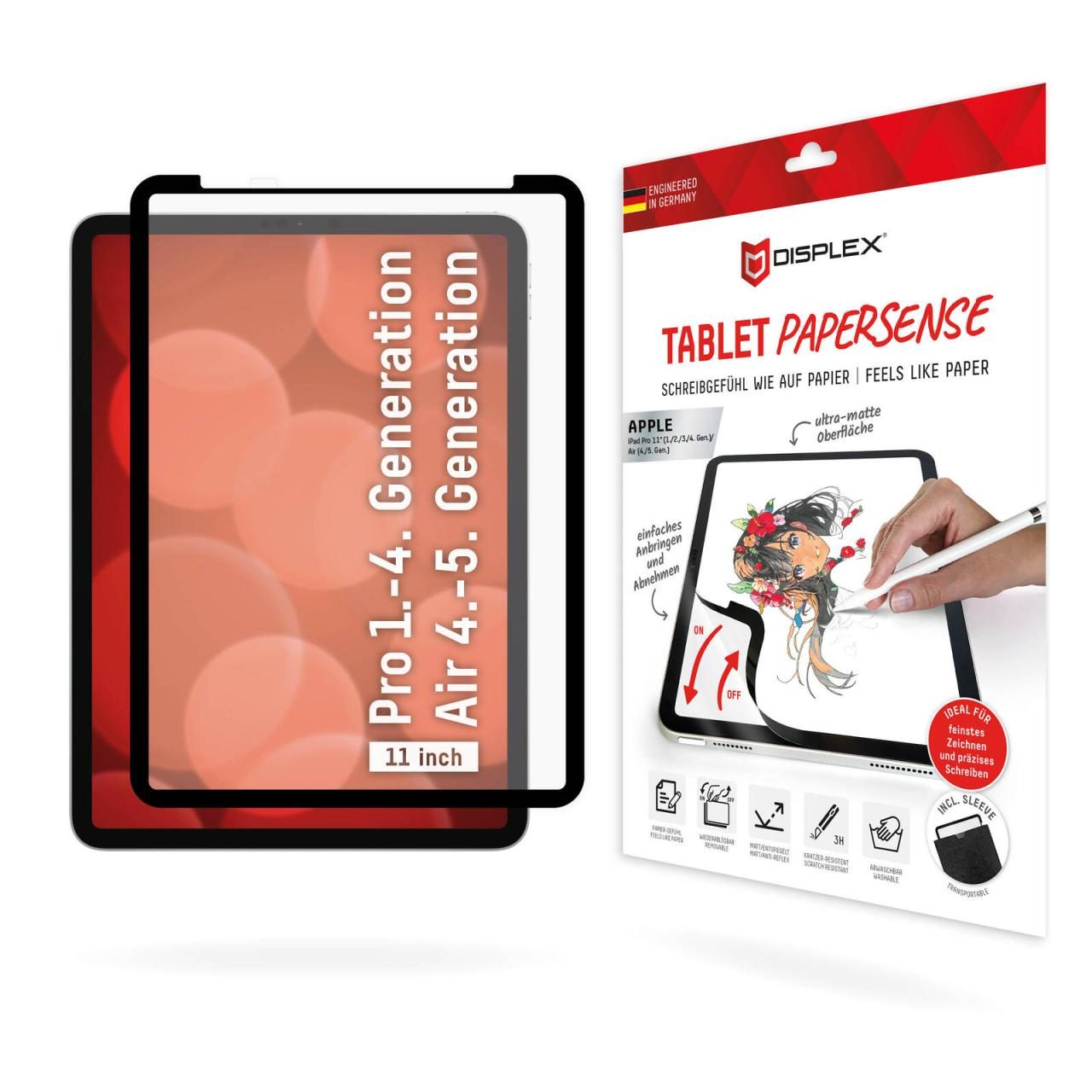 4028778121624 - 0 DISPLEX TABLET PAPERSENSE für iPad Pro 11 (1 2 3 4 Gen) Air (4 5 Gen) wiederablösbare Schreibfolie und Zeiche