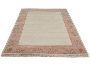 4029098013248 - Wollteppich LUXOR LIVING Adour Teppiche Gr B L 200 cm x 250 cm 18 mm 1 St beige (creme) Schurwollteppiche reine Wolle handgeknüpft mit Bordüre und Fransen Wohnzimmer