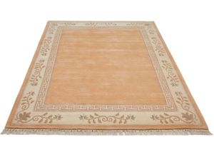 4029098013255 - Wollteppich LUXOR LIVING Adour Teppiche Gr B L 200 cm x 250 cm 18 mm 1 St orange (apricot) Fransenteppich Esszimmerteppiche reine Wolle handgeknüpft mit Bordüre und Fransen Wohnzimmer