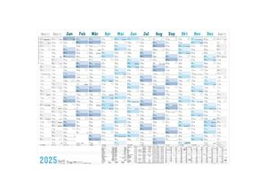 4029357084835 - Wandkalender 2025 A1+ [Blau] 89cm x 63cm gefalzt mit Extra A4-Übersicht Eurolochung