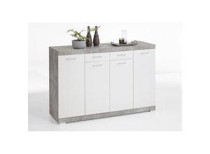 4029494102799 - Fmd Mobel - Kommode Sideboard Wäschekommode bristol 44 xl Beton Nb Weiß Edelglanz 50 cm t