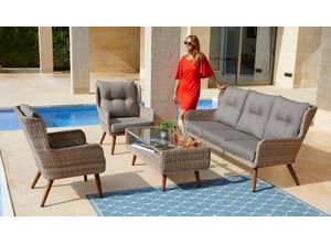 4029686469648 - KONIFERA Gartenlounge-Set Malibu (14-tlg) 3er Sofa 2 Sessel Tisch Polyratta