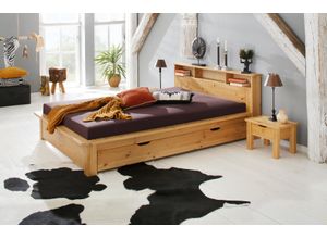 4029686738331 - Bett HOME AFFAIRE KERO BESTSELLER Stauraum begrenzte Stückzahl zum Top Preis Betten Gr Liegefläche B L 160 cm x 200 cm kein Härtegrad gelb (honigfarben) Home Affaire zertifiziertes Massivholz (Kiefer) optional mit Schublade