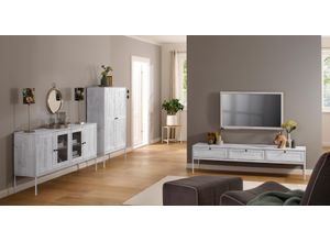 4029686752450 - Lowboard HOME AFFAIRE Freya Sideboards Gr B H T 175 cm x 45 cm x 40 cm beige (creme weiß) Lowboards mit 3 Klappen Metallgriffen aus Massivholz Breite 175 cm