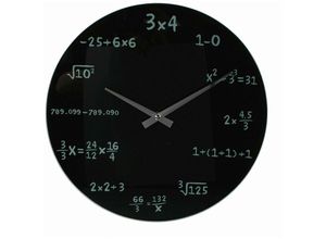 4029811281817 - Wanduhr Mathematik schwarz Ziffernblatt bedruckt aus Glas in weißem Karton