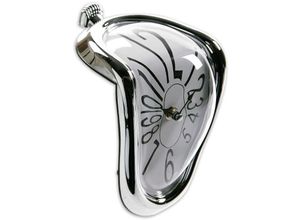 4029811301409 - Out Of The Blue - Regaluhr Melting Clock weiß-silber aus Kunststoff batteriebetrieben