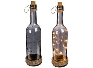 4029811373796 - Out Of The Blue - Rauch-Glasflasche Korkverschluss & Juteband transparent aus Glas mit 10 warmweißen LED-Lichtern