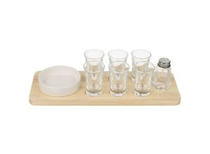 4029811447817 - Tequila Servier Set 9 tlg Tequila Serving Set Set inkl 6 Tequilagläser Salzstreuer Steingutschale und Holztablett