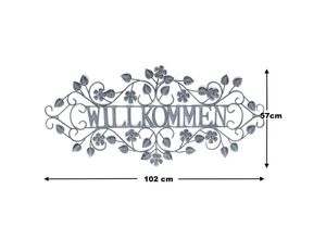 4029945150614 - - Wandschild Willkommen Metall Vintage Shabby Gross 102x47 cm Dekoschild Wandbild Schild Wand Antik