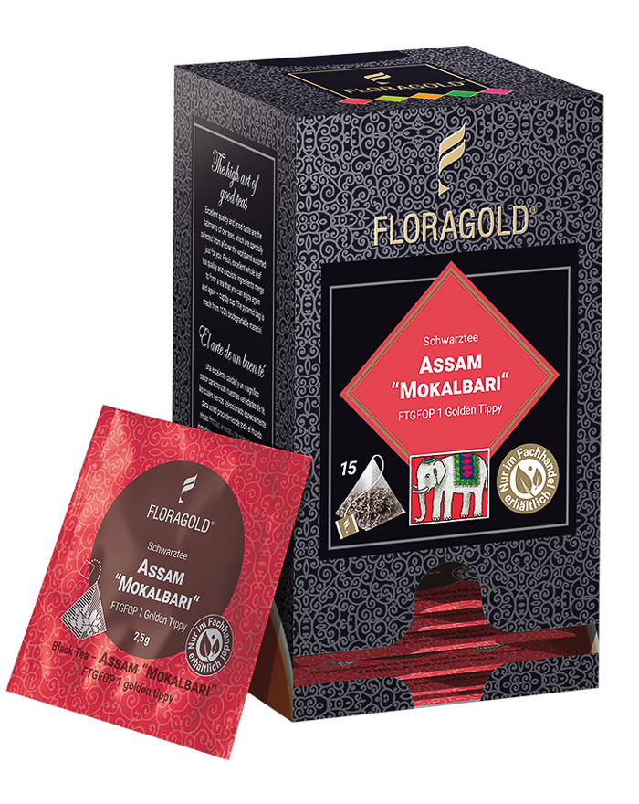 4030683012492 - Schwarztee ASSAM MOKALBARI FTGFOP 1 Golden Tippy Pyramidenbeutel von Floragold 15er Pack 4030683012492 - Schwarztee ASSAM MOKALBARI FTGFOP 1 Golden Tippy Pyramidenbeutel von Floragold 15er Pack
