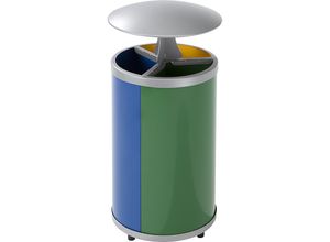 4030695036639 - VAR Wertstoffsammelstation Volumen 3 x 30 l HxØ 950 x 420 mm mit Dach gelb blau grün