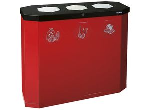 4031068192334 - Recycling-Station-3fach 3 x 45 Liter rubinrot-glatt-glänzend mit Klappen aus Edelstahl