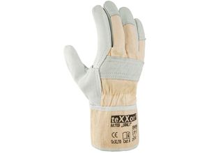 4031301009146 - Trizeratop - teXXor® Rindvollleder-Handschuhe ural i Leder Natur Drell Weiß