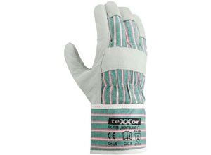 4031301014232 - teXXor® Rindvollleder-Handschuhe MONTBLANC I Leder Natur Drell Grün Rot-gestreift