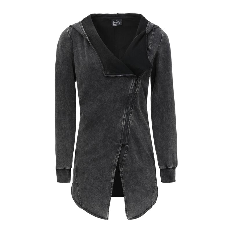 4031417498971 - Asymetric Vintage Zipper Kapuzenjacke schwarz in M