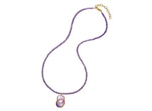 4031427386787 - Kette mit Anhänger FIRETTI Schmuck Geschenk Steinkette Perle Halsketten Gr Silber 925 (Sterlingsilber)-Perlen Länge 50 cm bunt (silberfarben lila violett) Damen Ketten mit Anhänger Made in Germany - Amethyst oder Citrin Süßwasserzuchtperle