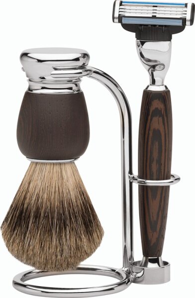 4031683721360 - Erbe Shaving Shop Premium Design MILANO Rasiergarnitur Dachshaar & Mach3 Wengeholz