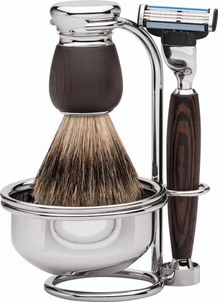 4031683728369 - Erbe Shaving Shop Premium Design MILANO Rasiergarnitur mit Seifenschale Dachshaar & Mach3 Wengeholz
