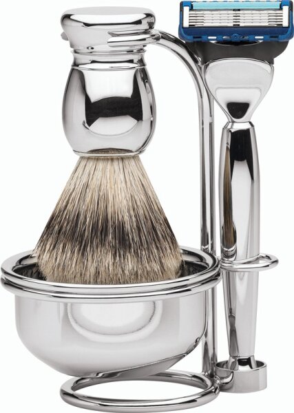 4031683748473 - Erbe Shaving Shop MILANO Rasiergarnitur mit Seifenschale Silberspitz & Fusion Metall glänzend