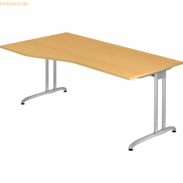 4032062010341 - HAMMERBACHER BS18 Schreibtisch buche Trapezform C-Fuß-Gestell silber 1800 x 800 1000 cm