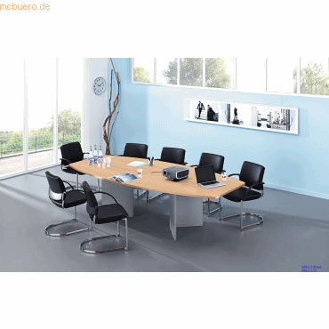 4032062034828 - Konferenztisch KT28H buche Tonnenform V-Gestell silber 2800 x 850 - 1300 x 745 cm