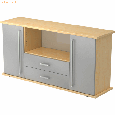 4032062132739 - PRO KAPA SB Sideboard mit Türen + Schüben - Ahorn Silber Sideboard Chromgriff Metall