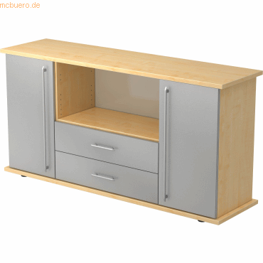 4032062132760 - PRO KAPA SB Sideboard mit Türen + Schüben - Ahorn Silber Sideboard Relinggriff Kunststoff