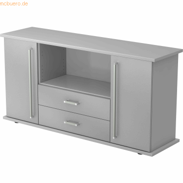 4032062132913 - PRO KAPA SB Sideboard mit Türen + Schüben - Grau Silber Sideboard Chromgriff Metall