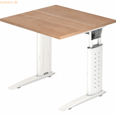 4032062139943 - Schreibtisch TARVIS C-Fuß Quadrat B 800 mm Gestell weiß höhenverstellbar Nussbaum