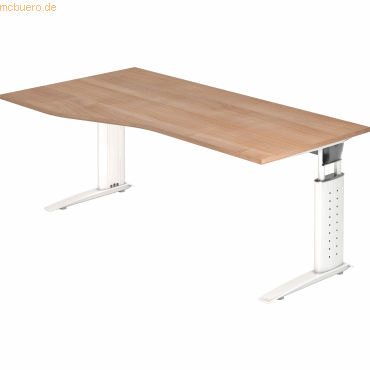 4032062141274 - Schreibtisch TARVIS Freiform B 1800 x T 800 1000 x H 680-820 mm Gestell weiß Nussbaum-Dekor