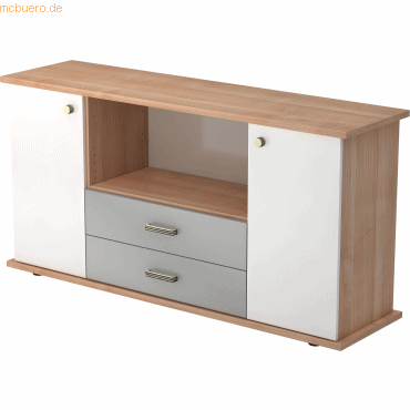 4032062147108 - PRO KAPA SB Sideboard mit Türen + Schüben - Nussbaum Weiß Sideboard Streifengriff Kunststoff