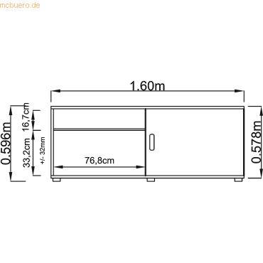 4032062150108 - Sideboard V1758S Walnuss Weiß 1600 x 400 x 596 mm