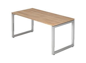 4032062154380 - HAMMERBACHER RS16 höhenverstellbarer Schreibtisch nussbaum rechteckig Kufen-Gestell silber 1600 x 800 cm