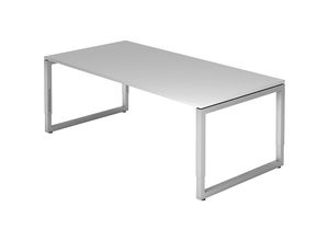 4032062154465 - HAMMERBACHER RS2E höhenverstellbarer Schreibtisch lichtgrau rechteckig Kufen-Gestell silber 2000 x 1000 cm