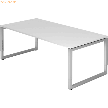 4032062154496 - HAMMERBACHER RS2E höhenverstellbarer Schreibtisch weiß rechteckig Kufen-Gestell silber 2000 x 1000 cm