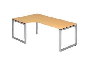 4032062156810 - HAMMERBACHER RS82 höhenverstellbarer Schreibtisch buche L-Form O-Fuß-Gestell silber 2000 x 1200 cm