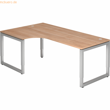 4032062156827 - HAMMERBACHER RS82 höhenverstellbarer Schreibtisch nussbaum L-Form O-Fuß-Gestell silber 2000 x 1200 cm