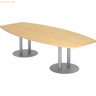 4032062157244 - HAMMERBACHER Konferenztisch KT28S ahorn Tonnenform Rundrohr silber 2800 x 850 - 1300 x 740 cm