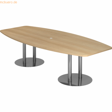4032062157503 - HAMMERBACHER Konferenztisch KT28S eiche Tonnenform Rundrohr chrom 2800 x 850 - 1300 x 740 cm