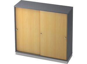 4032062160251 - eurokraft pro Schiebetürenschrank 2 Fachböden Mitteltrennwand graphit   Buche