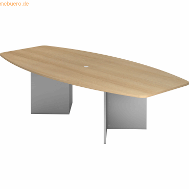 4032062162675 - Konferenztisch KT28H eiche Tonnenform V-Gestell silber 2800 x 850 - 1300 x 745 cm