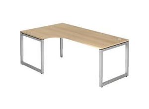 4032062163092 - HAMMERBACHER RS82 höhenverstellbarer Schreibtisch eiche L-Form O-Fuß-Gestell silber 2000 x 1200 cm
