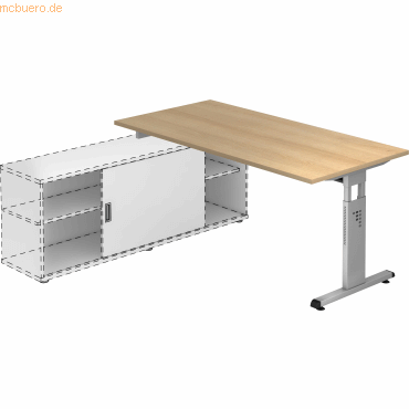 4032062164372 - Anbauschreibtisch T-Fuß 160x80cm Eiche Silber