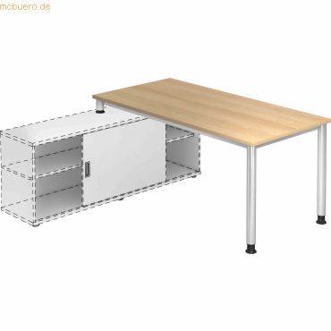 4032062165034 - Anbauschreibtisch 4-Fuß-rund 160x80cm Eiche Silber