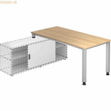 4032062165188 - Anbauschreibtisch 4-Fuß eckig 160x80cm Eiche Silber