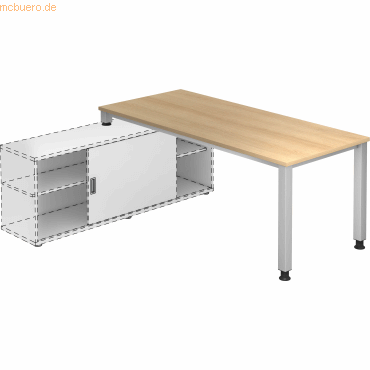 4032062165195 - Anbauschreibtisch 4-Fuß eckig 180x80cm Eiche Silber