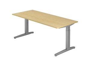 4032062167380 - eurokraft pro ANNY - Schreibtisch mit C-Fußgestell höhenverstellbar 650 - 850 mm Breite 1800 mm Ahorn-Dekor   weißaluminium
