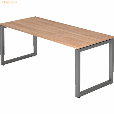 4032062167656 - HAMMERBACHER RS19 höhenverstellbarer Schreibtisch nussbaum rechteckig Kufen-Gestell grau 1800 x 800 cm