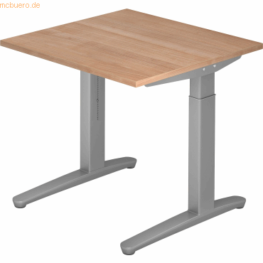 4032062169049 - eurokraft pro ANNY - Schreibtisch mit C-Fußgestell höhenverstellbar 650 - 850 mm Breite 800 mm Nussbaum-Dekor   weißaluminium